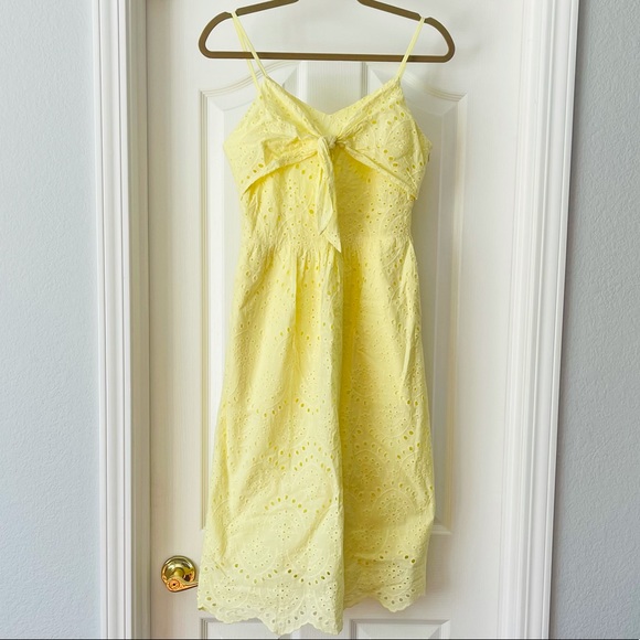 Yellow Eyelet Lace Tie Front Midi Sundress - Picture 3 of 4